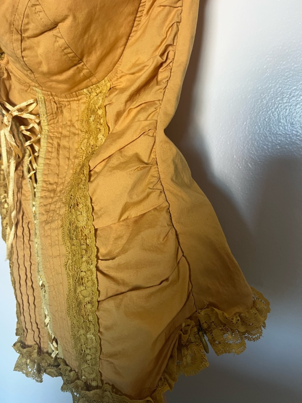 Mustard Yellow Lace Trim Corset Top - Picture 5 of 8